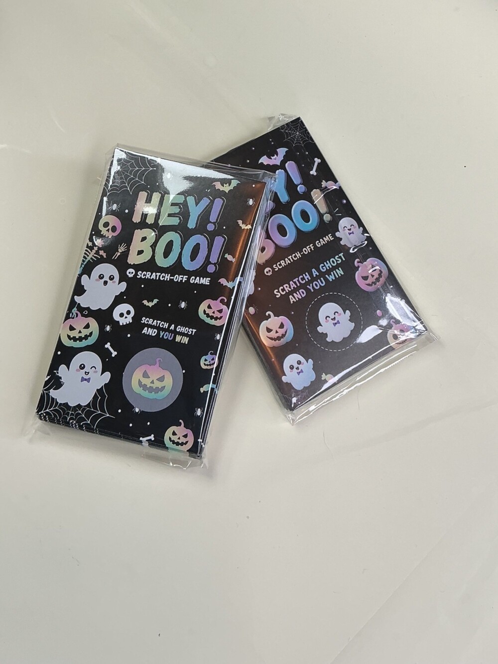 โ
25 Hey Boo Halloween Scratch-Off Game Cards | Ghost Party Favors